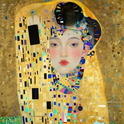 asian girl glitch art, by klimt