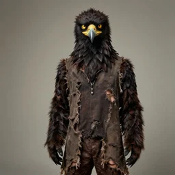Sherlock Detective Anthropomorphic furry fashion vogue Vulture man man wearing a Buzzard costume wearing a hobo costume ripped physique gerald brom bastien grivet greg rutkowski norman rockwell portrait face head beak eyes