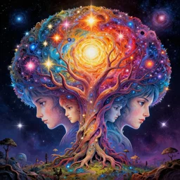 the tree of life made from stars, cosmic colours, space 🌌 an ultrafine hyperdetailed illustration by kim jung gi, d nadar, detailed faces, intricate linework, bright colors, octopath traveler, final fantasy, unreal engine 5 highly rendered, global illumination, radiant light, detailed and intricate environment