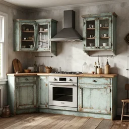 a detalied 3 d render of a shabby chic kitchen, by valentin franke, ilya galinsky trending of artstation, photorealism
