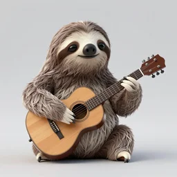 matte painting of a realistic bipedal sloth, long airy fur with human face, playing a guitar, rock stage, in the style of laszlo moholy - nagy, gerard sekoto, varo remedios, stylized, ornately detailed, chromatic aberration