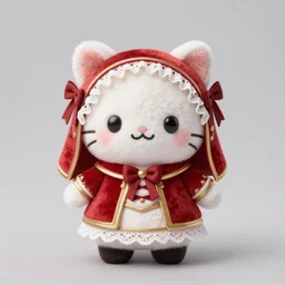 cute fumo plush of a gothic maiden in a red and gold uniform, laces and ribbons, soft shadow, anime girl, vray, symmetry, white frame