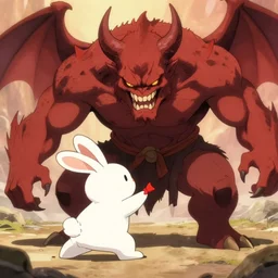 a cute bunny fighting against the biggest demon of all time