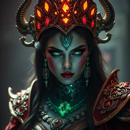 portrait of evil princess, beautiful, warrior, glowing, bloody, ornate and intricate, jaw dropping, dynamic lighting, intricate and detailed, 4 k octane render