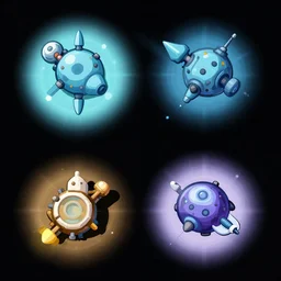 stylized 2 d spacecraft resource collector, two colors, black backround. inkscape, illustrator, vector graphics, bloom, 2 d game, topdown.
