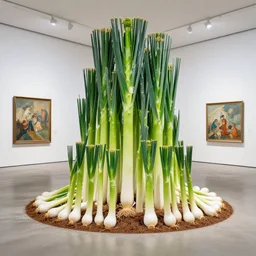 a leek installation in an art gallery