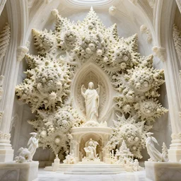 beautiful 3 d render of a massive mandelbrot fractal cathedral interior carved out of ivory and populated entirely by mandelbrot fractals, carved ivory, carved soap, carved stone, white color scheme, opalescent, hyperrealistic, unreal engine, catholicpunk, angelic, fractals, photorealism