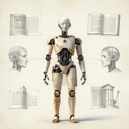 anthropomorphic social bot network artificial intelligence blueprint, antique greece aesthetic