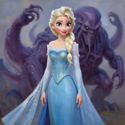 princess elsa, cthulhu, oil painting, sunlit, paint texture, digital painting, highly detailed, artstation, sharp focus, illustration, concept art, ruan jia, charlie bowater, tom bagshaw, norman rockwell