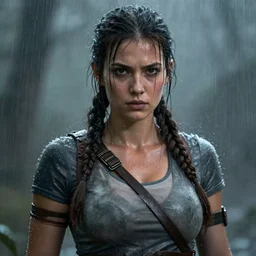 ! dream lara croft as samurai, wet face, heavy rain, dramatic, intricate, highly detailed, concept art, smooth, sharp focus, illustration, unreal engine 5, 8 k