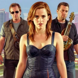 highly detailed painting of emma watson wearing a underboob dress, gta 5 cover art, stephen bliss, 8 k, by greg rutkowski, artgerm, loish, rhads, global illumination, radiant light, detailed and intricate environment