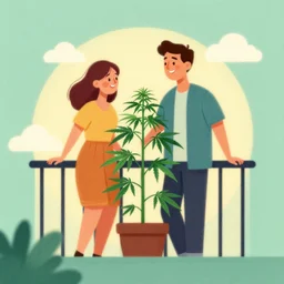 couple happy on balcony with marijuana plant. centered median photoshop filter cutout vector behance artgem hd jesper ejsing!