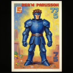1 9 7 5 retro game poster. indigo card armor. cozy. character class. drew struzan. keith parkinson. oil on canvas