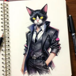 cyberpunk cat in suit sketch