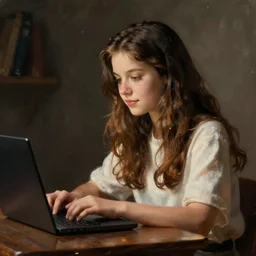 an e - girl learning python in the style of a norman rockwell painting