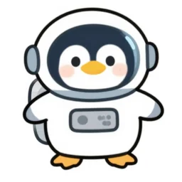 cute drawing of a penguin on an astronaut suit, helmet on, floating on space, cartoon style, solid color, symmetric