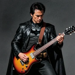 Tommy Wiseau from The Room as Bane from Batman playing the Electric Guitar by Greg Hildebrandt