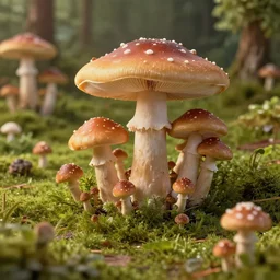 a microscopic city of mushrooms, 🍄🍄🍄🍄🍄, macro photography, digital art by beeple, trending on artstation