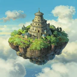 flying island in the sky, fantasy digital art by Ghibli
