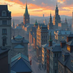 a city at afternoon. highly detailed, digital painting, watercolor, soviet realism, engraving, artstation, concept art, smooth, sharp focus, vivid grunge, manga, illustration, unreal engine 5, 8 k, art by bilibin and kuvshinov and malevich and mucha