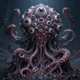 an eldritch abomination covered in masses of gooey eyes, tentacles, and slime