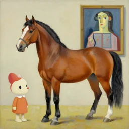 a beautiful painting horse, by murakami takashi and picasso painting, illustration style