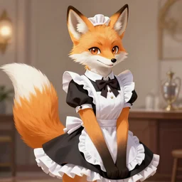 a transhuman fox fursona wearing a maid outfit, highly detailed, digital art, trending on artstation, furry art