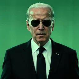 joe biden is agent smith, the matrix movie, the matrix green hue, film still, key frame, sunglasses, black tie