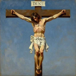 portrait of john lennon crucified, oil painting by jan matejko