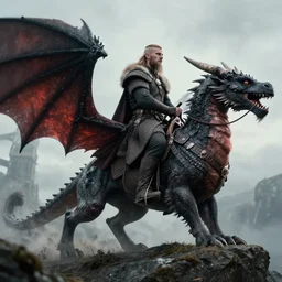 a viking riding a dragons back