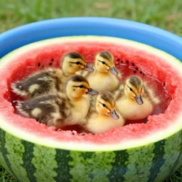 ducklings in a watermelon pool