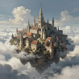 medieval city floating in the sky, clouds, concept art, digital painting, heartstone, art by artgerm and greg rutkowski and marc simonetti
