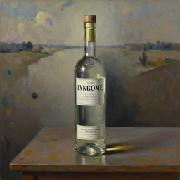 ultrafine detailed painting of a glass vodka bottle on top of a table, still life by julian schnabel and john chamberlain, tonalism, oil on canvas, surrealist painting, behance, academic art