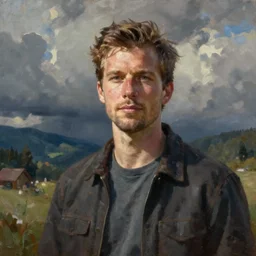 realistic oil painting of youtuber tom scott