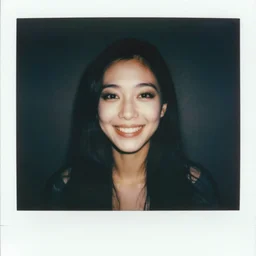 portrait of smiling woman. photo, surreal, harsh lighting. polaroid type 6 0 0. fear. unnerving. supernatural. horror.