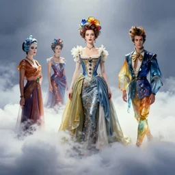 a technicolour dream sequence, lighting by delphin enjolras, wardrobe by rene lalique, make up by prince, cinematography by virgil finlay, cloudscape, artstation, hazy