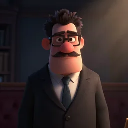 portrait of bookmaker sly cunning pixar style animation 3d extremely gloomy lighting, shining light and shadow, atmospheric, cinematic, unreal Engine, 8K