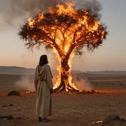 moses on mount sinai facing the burning tree