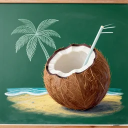 concept art, waving coconut on the beach, whisper of the whispering king of adventure, wimmelbilder, chalk on green board
