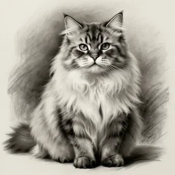 long - haired siberian cat, illustration, charcoal, trending, artstation, hyper - detailed, coulson, peter