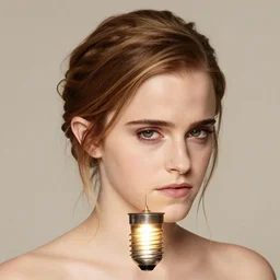 emma watson's head trapped inside a light bulg