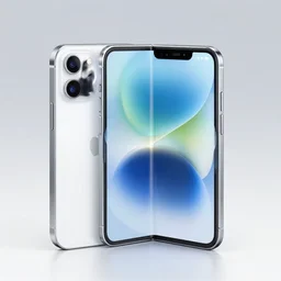 product still of the new iphone 2 0 with a folding transparent holographic display in 2 0 2 9, 4 k, 8 5 mm f 1. 8