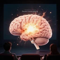 a single brain exploding watching a movie by johannen voss by david cronenberg by francis bacon by peter kemp by octane render blender 8 k isometric dof spot lighting