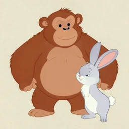 drawing from 1 9 2 0's disney animation, monkey polar bear, rabbit