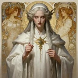 A full portrait of a beautiful terrible powerful meat blind priest, intricate, elegant, highly detailed, digital painting, artstation, concept art, smooth, sharp focus, illustration, art by Krenz Cushart and Artem Demura and alphonse mucha