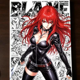 highly detailed professional seinen mecha manga cover art of goth woman with red hair, red eyes, leather clothes, black makeup. chunibyo. horror action cyberpunk action manga cover promotional art. detailed intricate environment. pencils by ilya kuvshinov, painted by zdzislaw beksinski, inks & layouts by tsutomu nihei. blame!