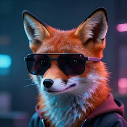 vaporwave fox wearing sunglasses. 1 0 8 megapixels, cinematic lighting.