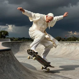 “ the pope doing an Ollie on a skateboard by Raymond Swanland”