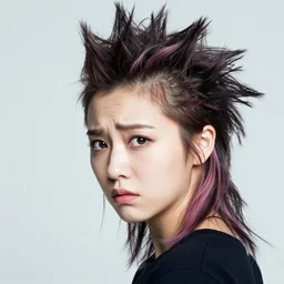 A beautiful young woman with dyed hair hair looking disgusted away from the camera, Punk, Portrait by Noriyoshi Ohrai