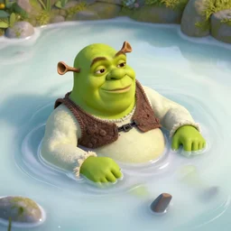 shrek swimming in milk, 4 k, art station concept, highly detailed
